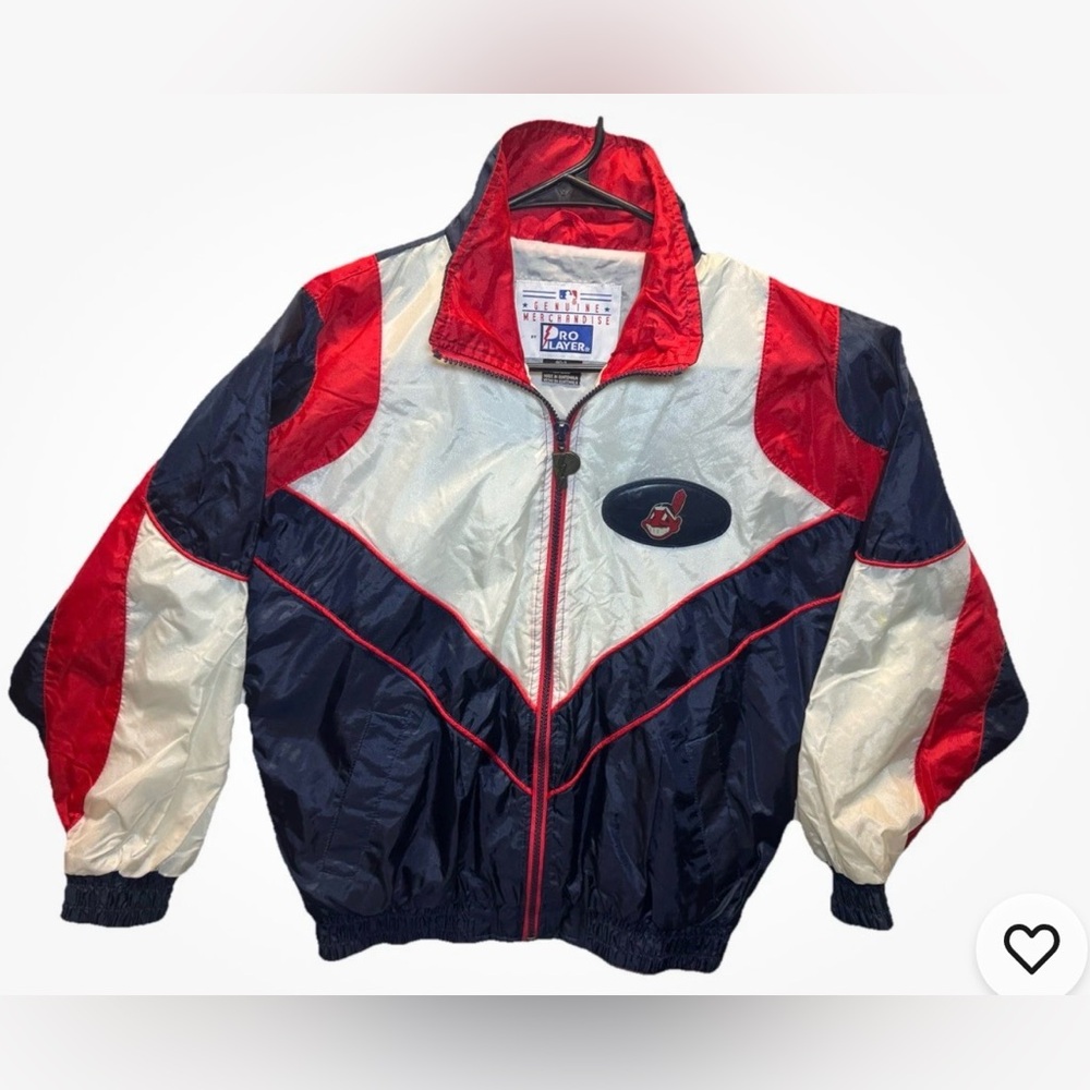 Vintage 90s Cleveland Indians MLB Full Zip Nylon Windbreaker Jacket youth Large